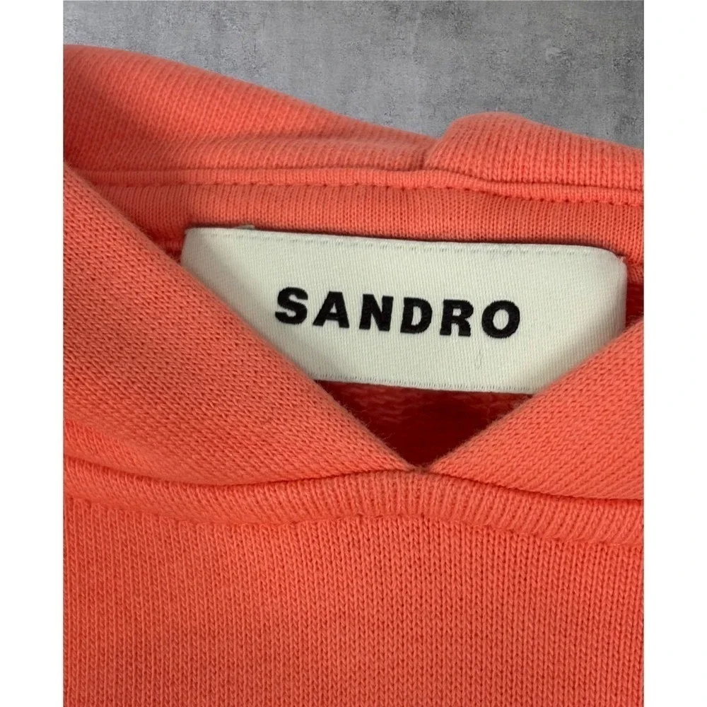 Sandro Paris Coral Pink Embossed Logo Hoodie Sweatshirt Size Extra Large - Picture 8 of 15